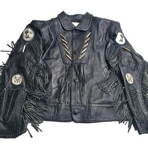 Vintage Leather Handmade By Calli‎ Jacket XXL Native American Fringe